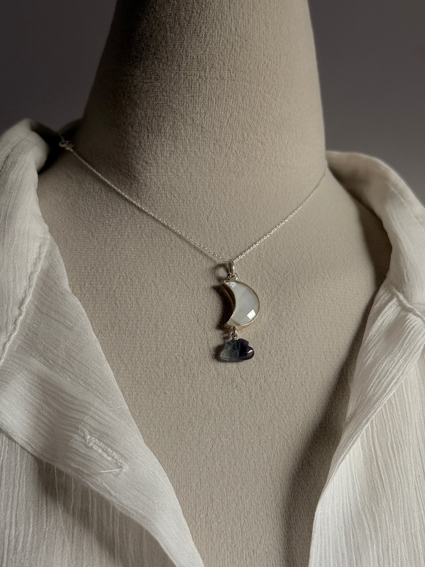 Moonstone Moon Fluorite Cloud 925 Sterling Silver Pendant