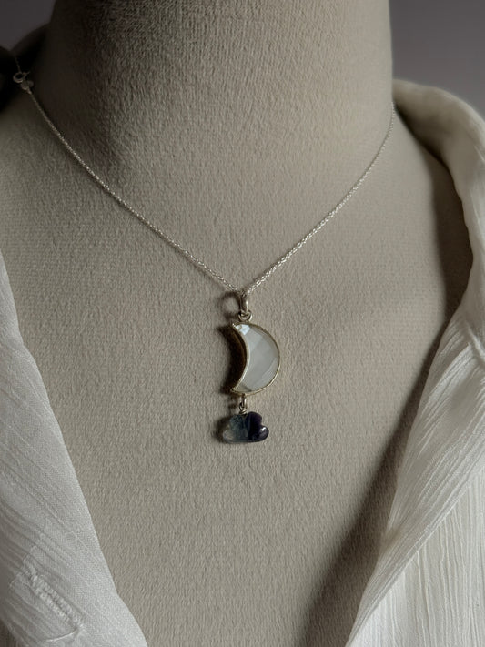 Moonstone Moon Fluorite Cloud 925 Sterling Silver Pendant
