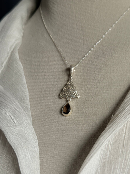 Smokey Quartz Celtic Knot 925 Sterling Silver Pendant