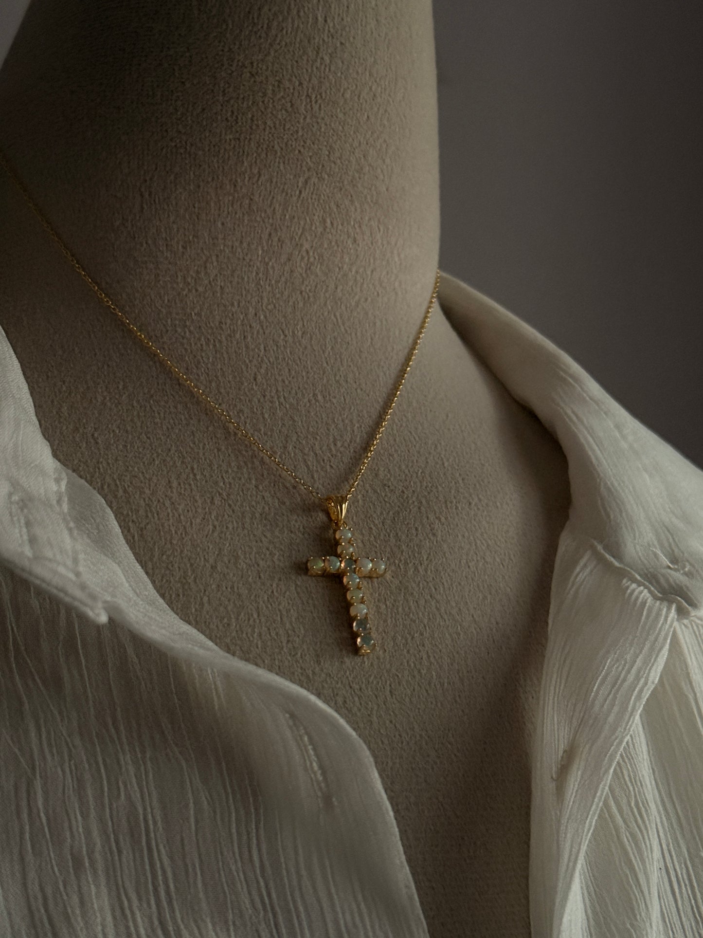 Gold Vermeil Ethiopian Opal Cross 925 Sterling Silver Necklace