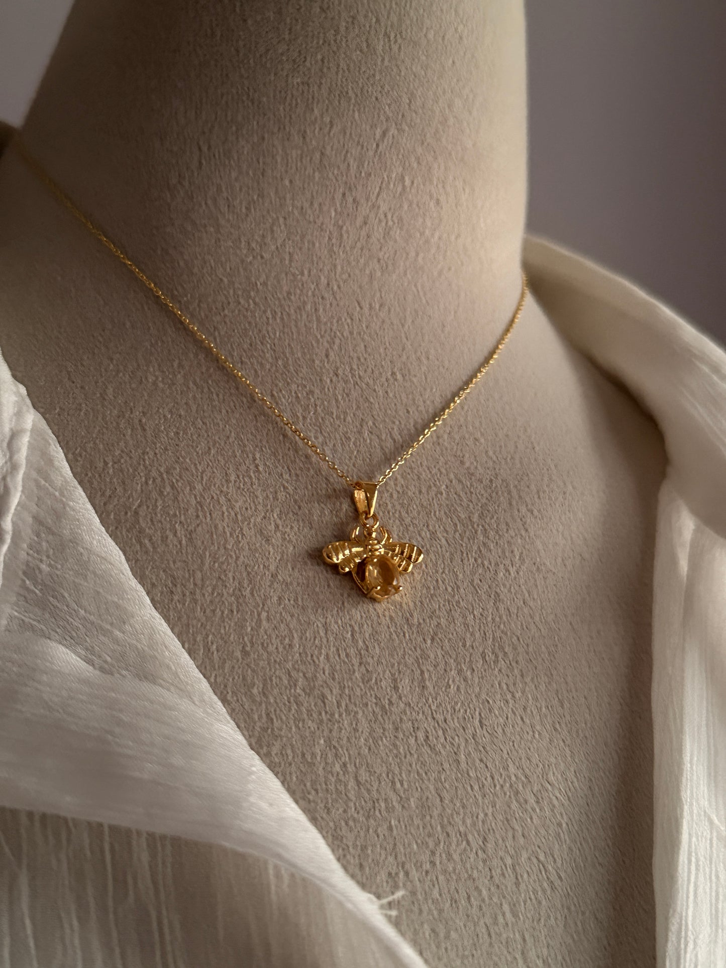 Gold Vermeil Citrine Bee 925 Sterling Silver Necklace