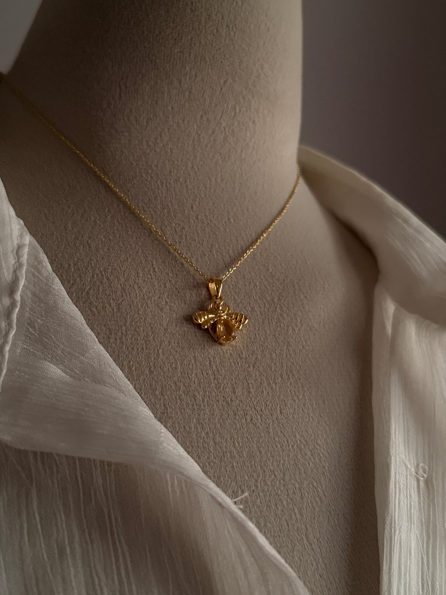 Gold Vermeil Citrine Bee 925 Sterling Silver Necklace