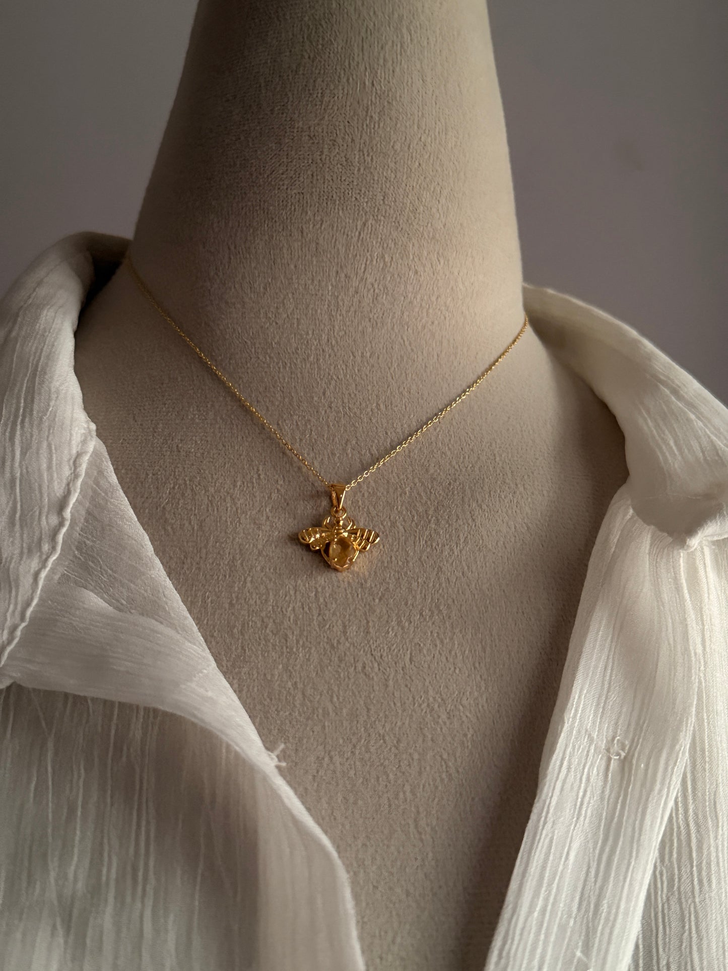 Gold Vermeil Citrine Bee 925 Sterling Silver Necklace
