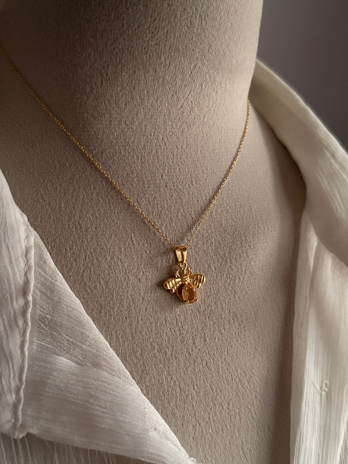 Gold Vermeil Citrine Bee 925 Sterling Silver Necklace