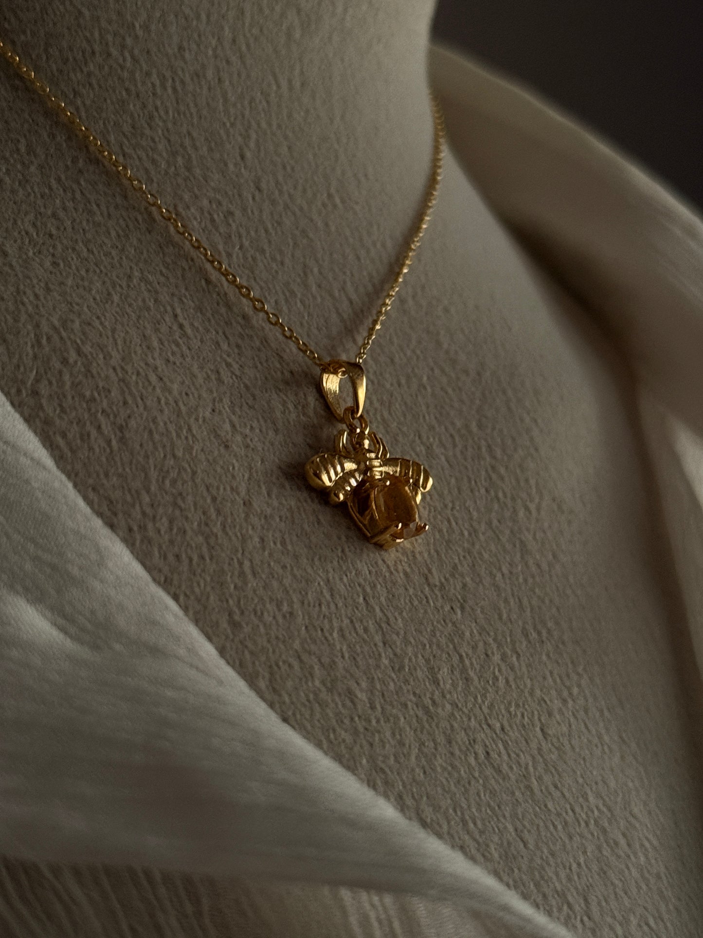Gold Vermeil Citrine Bee 925 Sterling Silver Necklace