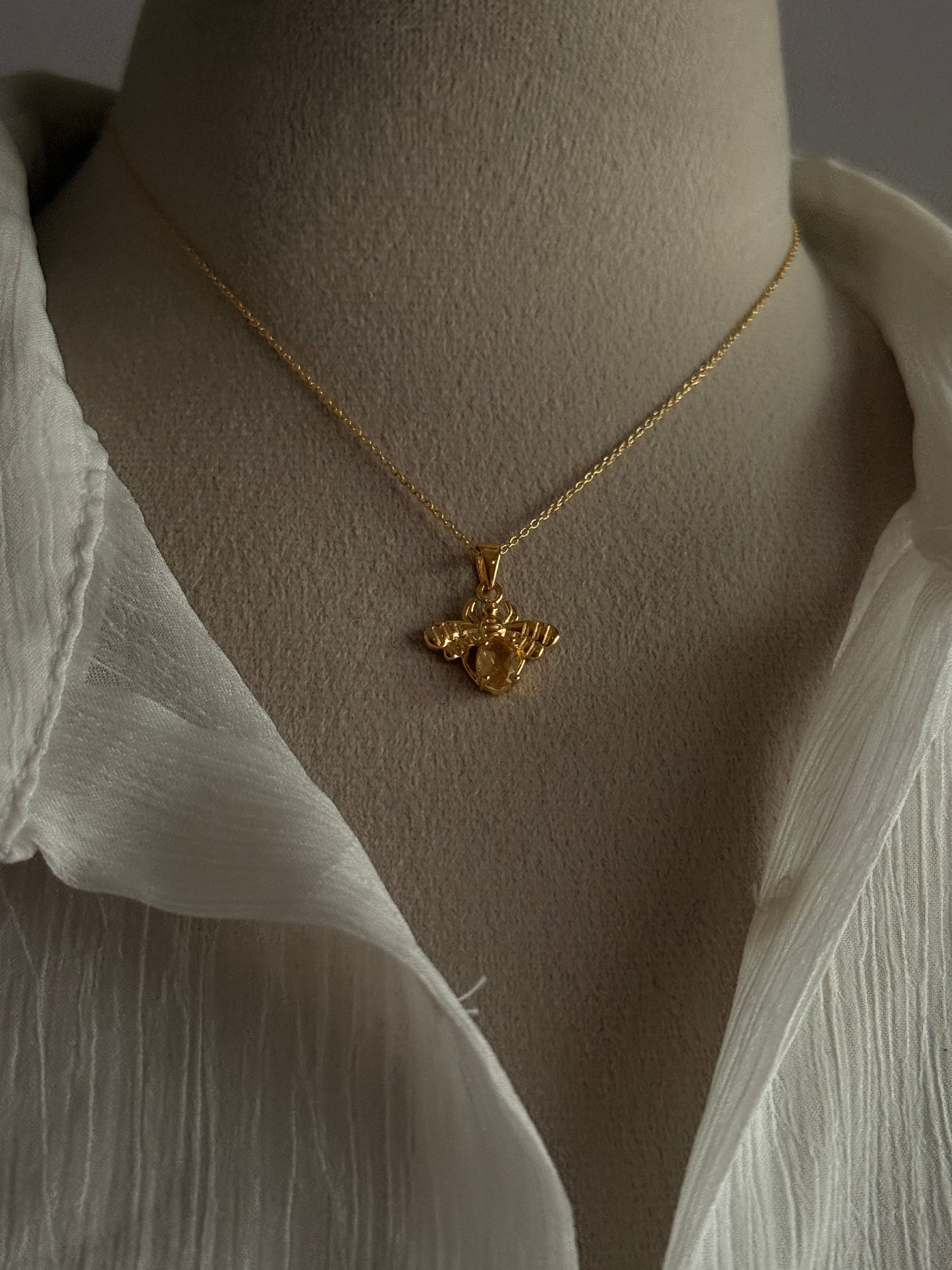 Gold Vermeil Citrine Bee 925 Sterling Silver Necklace