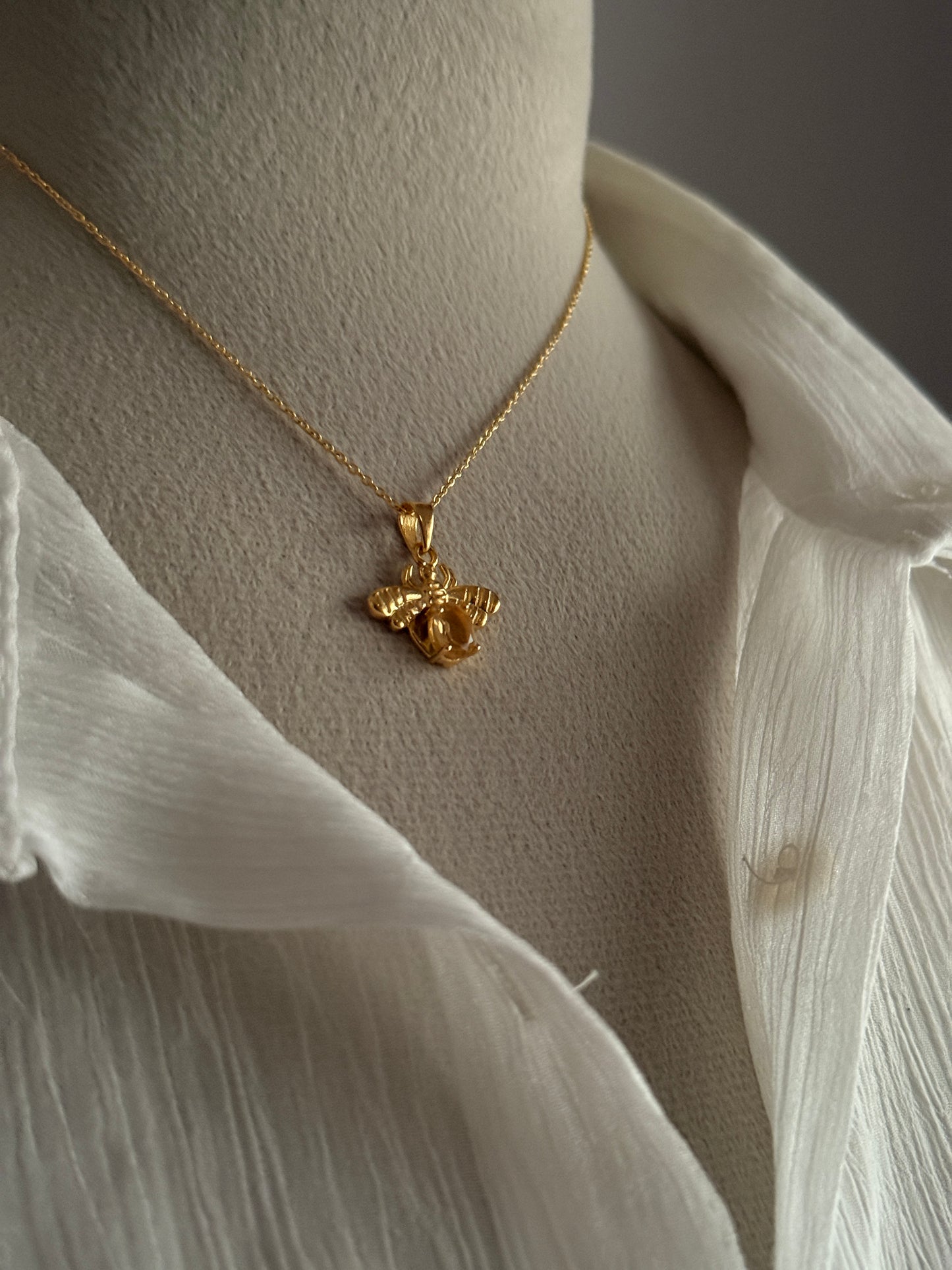 Gold Vermeil Citrine Bee 925 Sterling Silver Necklace
