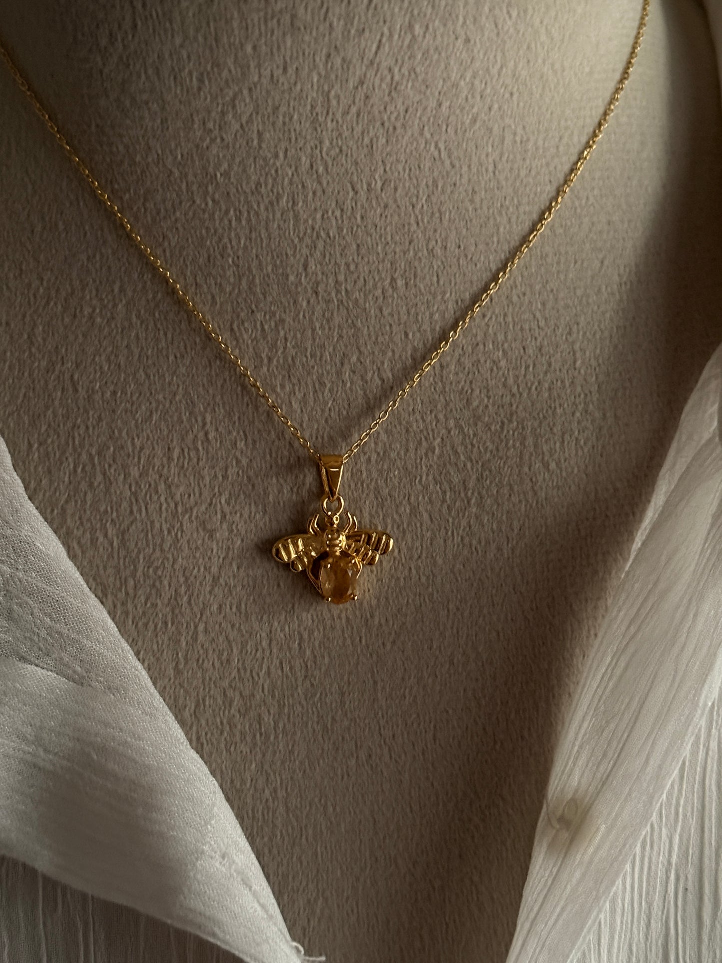 Gold Vermeil Citrine Bee 925 Sterling Silver Necklace
