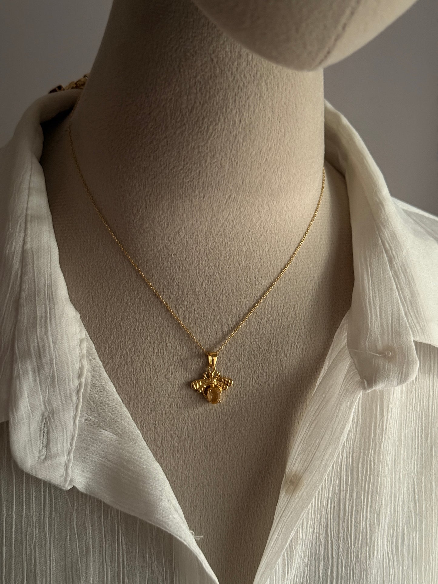 Gold Vermeil Citrine Bee 925 Sterling Silver Necklace