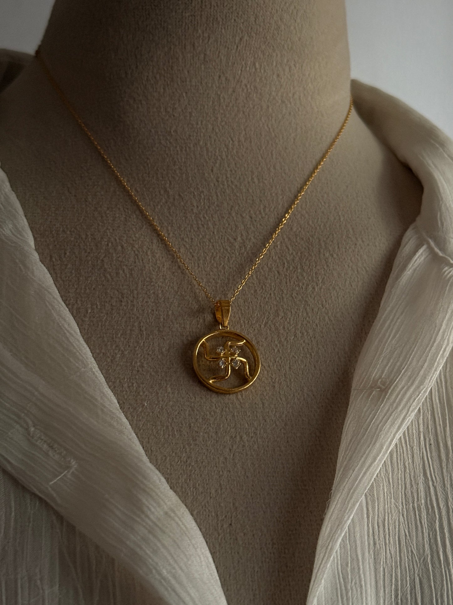 Gold Plated Swastik 925 Sterling Silver Pendant