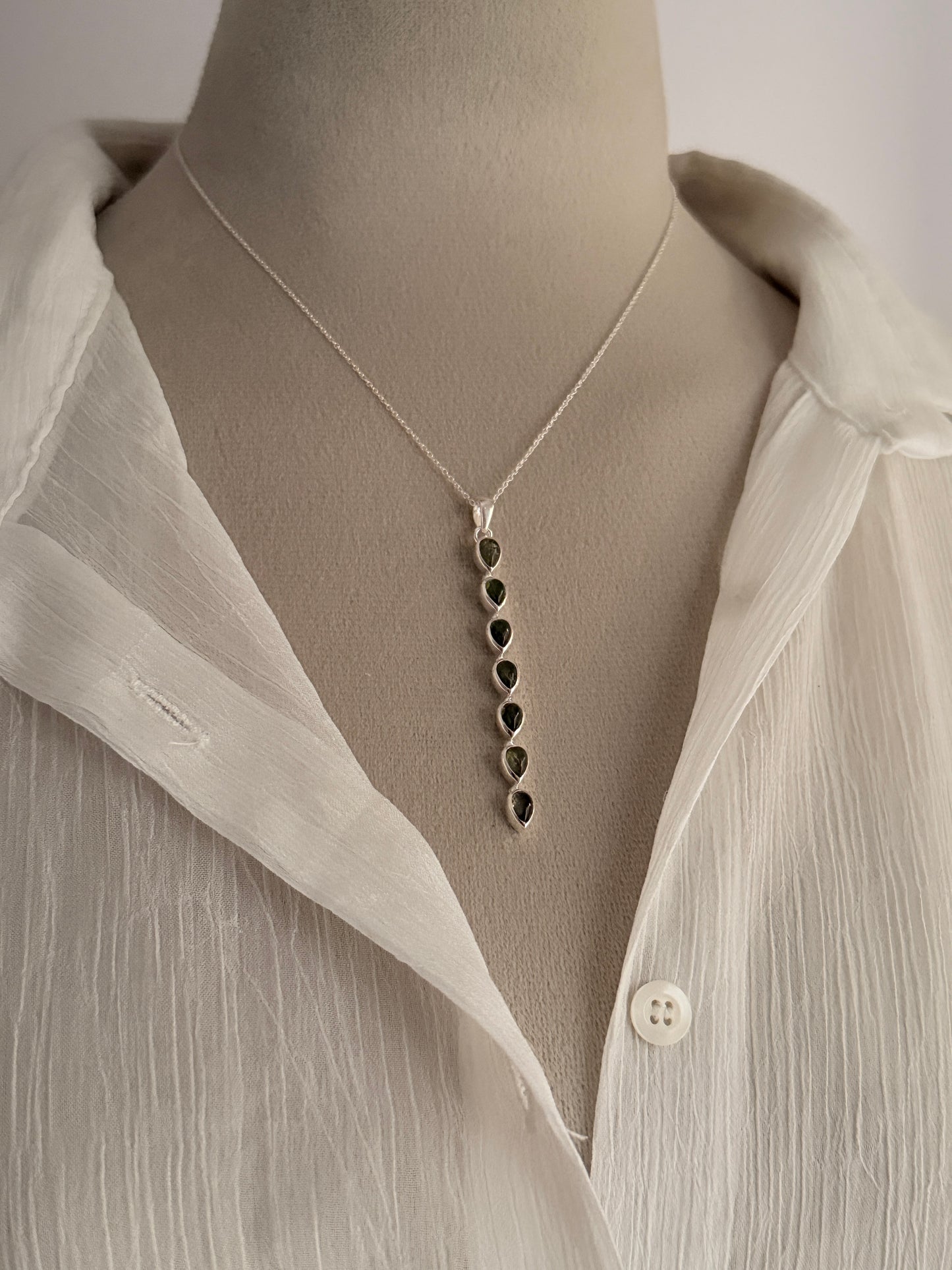 Green Tourmaline Pear Straight 925 Sterling Silver Pendant