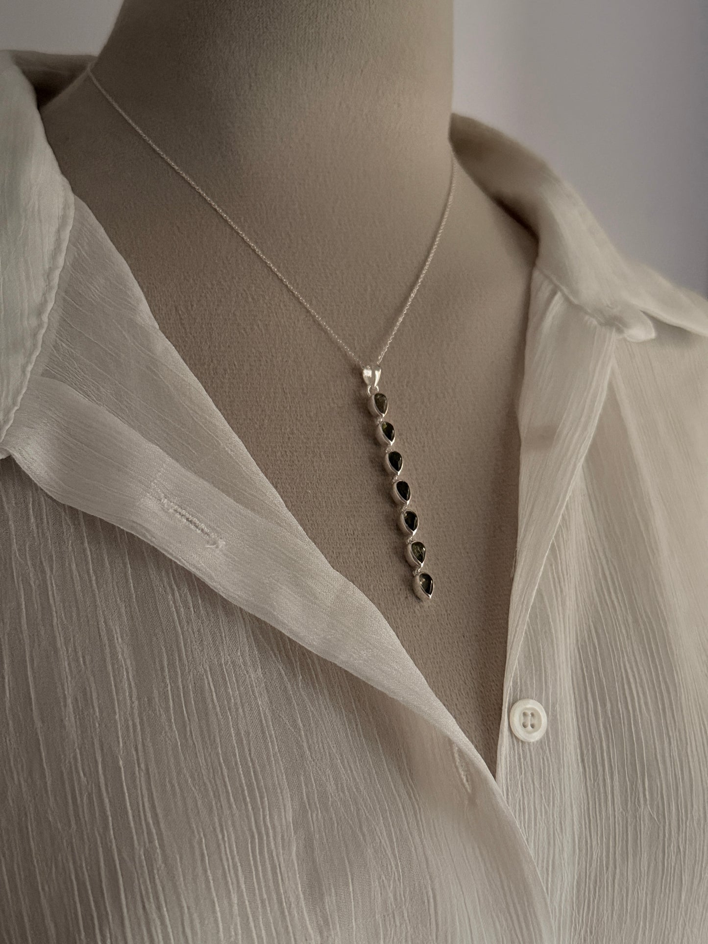 Green Tourmaline Pear Straight 925 Sterling Silver Pendant