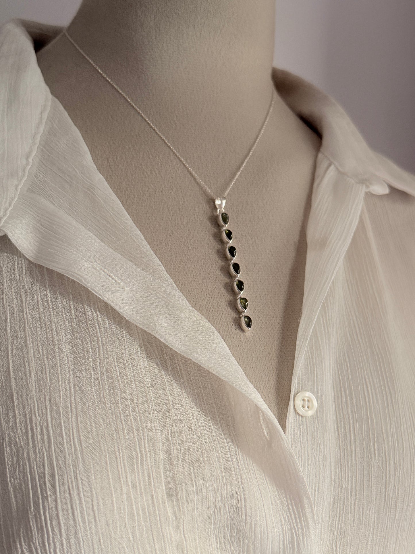 Green Tourmaline Pear Straight 925 Sterling Silver Pendant