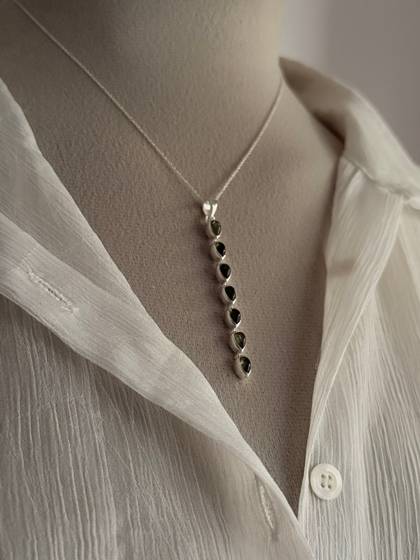 Green Tourmaline Pear Straight 925 Sterling Silver Pendant