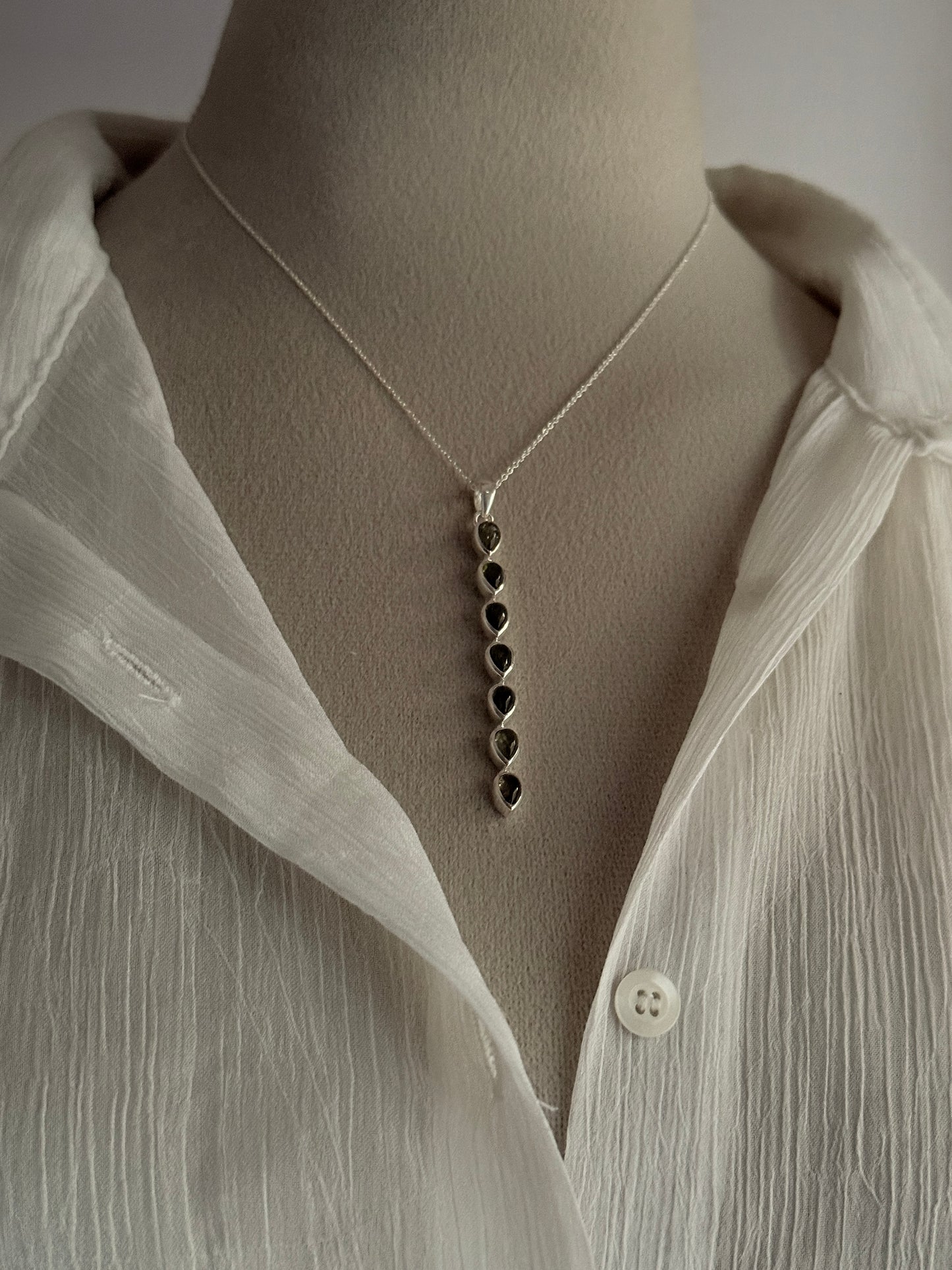 Green Tourmaline Pear Straight 925 Sterling Silver Pendant