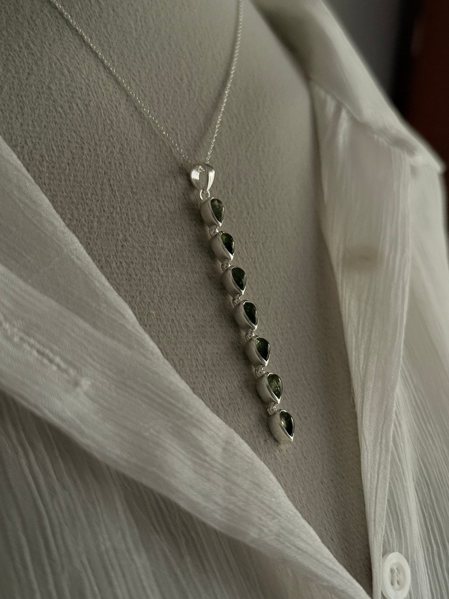 Green Tourmaline Pear Straight 925 Sterling Silver Pendant