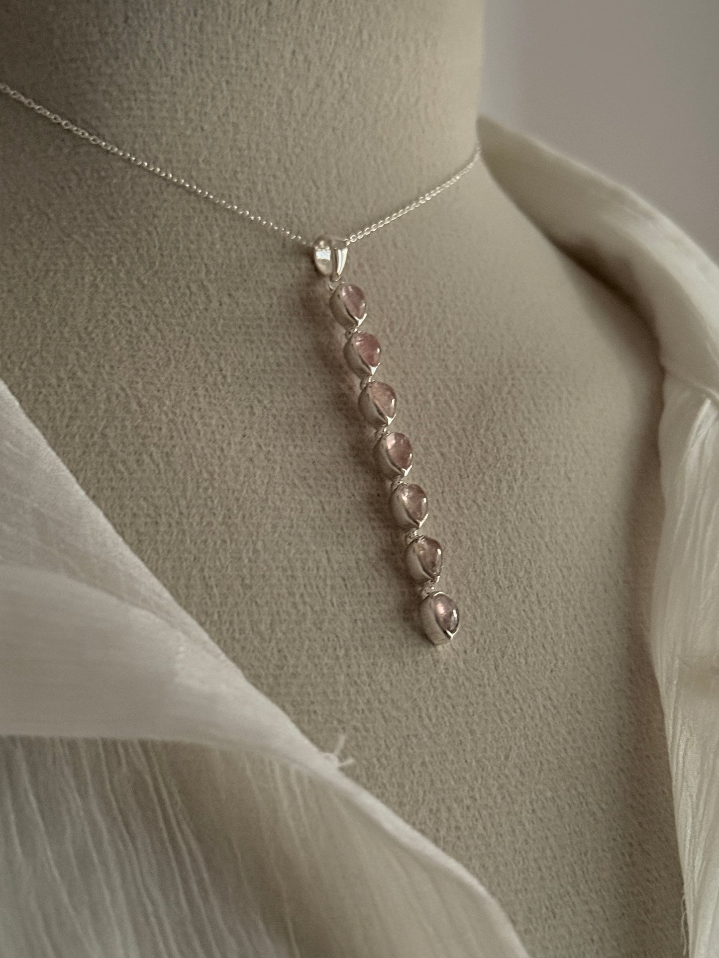 Pink Tourmaline Pear Straight 925 Sterling Silver Pendant