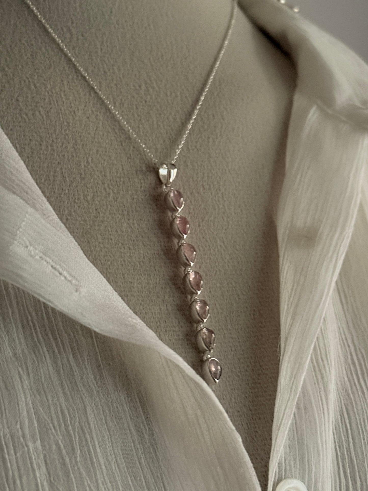 Pink Tourmaline Pear Straight 925 Sterling Silver Pendant