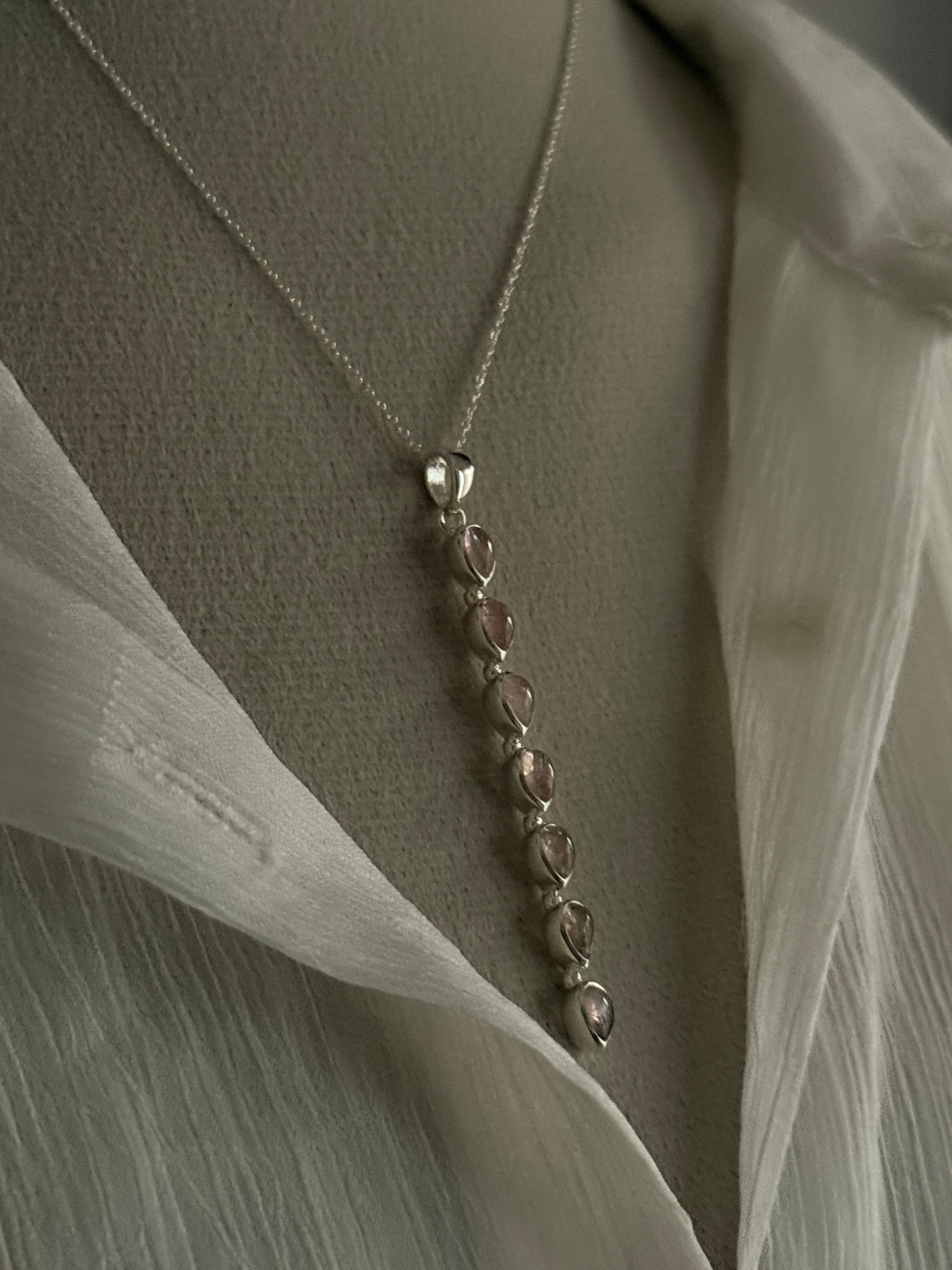 Pink Tourmaline Pear Straight 925 Sterling Silver Pendant