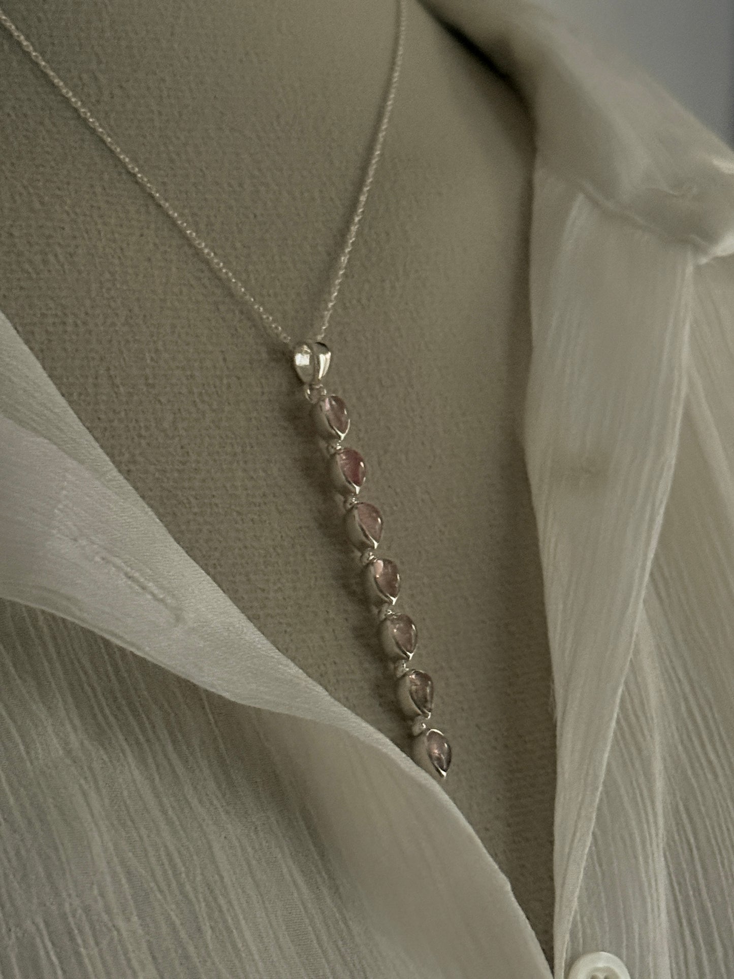 Pink Tourmaline Pear Straight 925 Sterling Silver Pendant