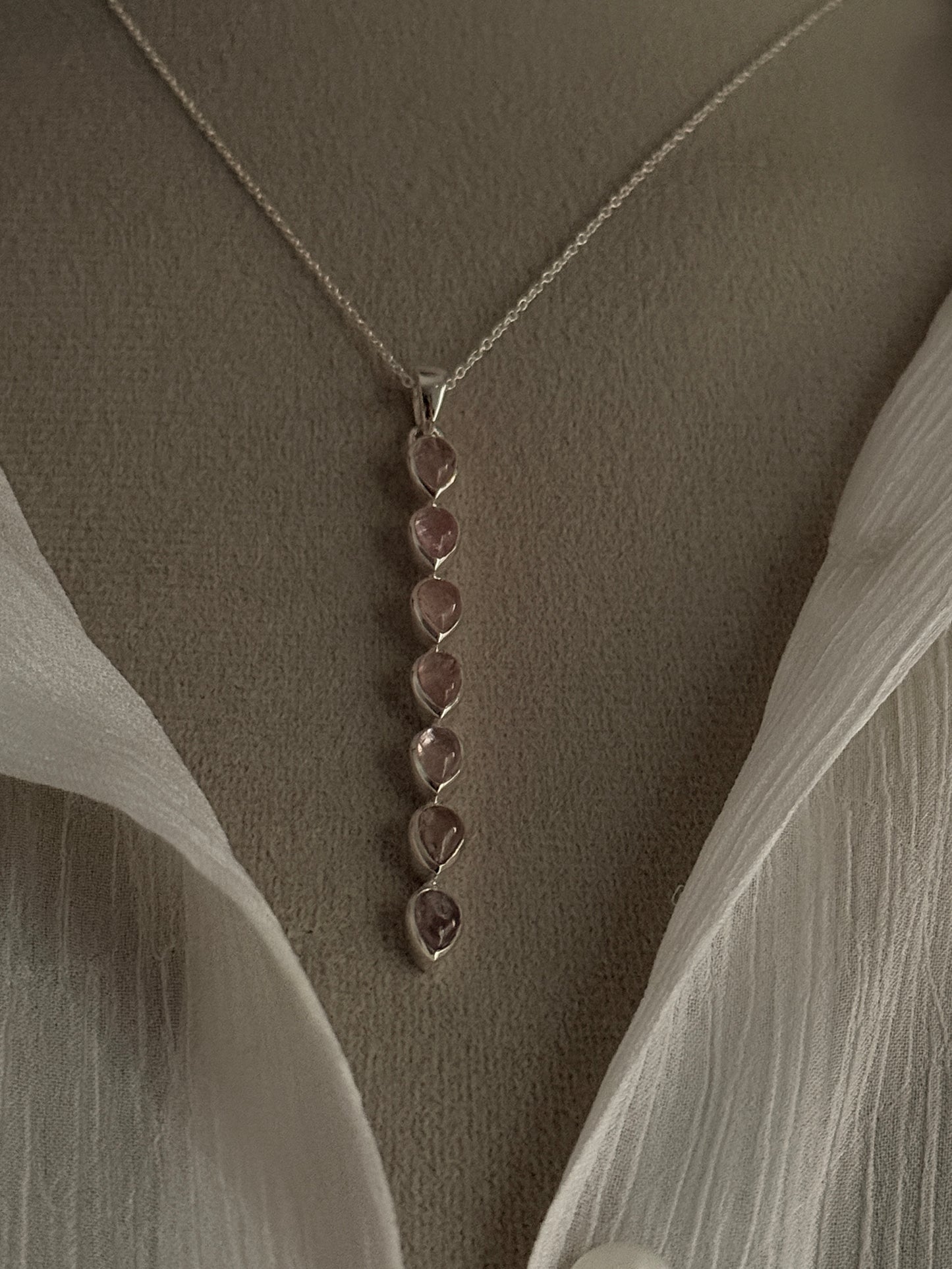 Pink Tourmaline Pear Straight 925 Sterling Silver Pendant