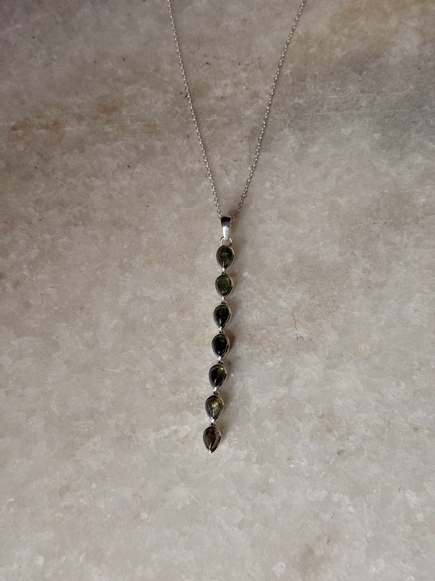 Green Tourmaline Pear Straight 925 Sterling Silver Pendant