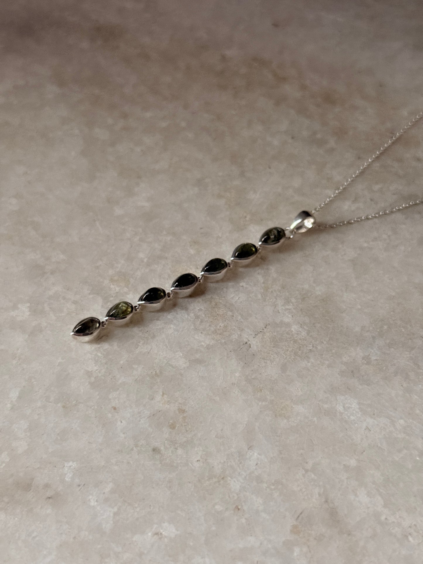 Green Tourmaline Pear Straight 925 Sterling Silver Pendant