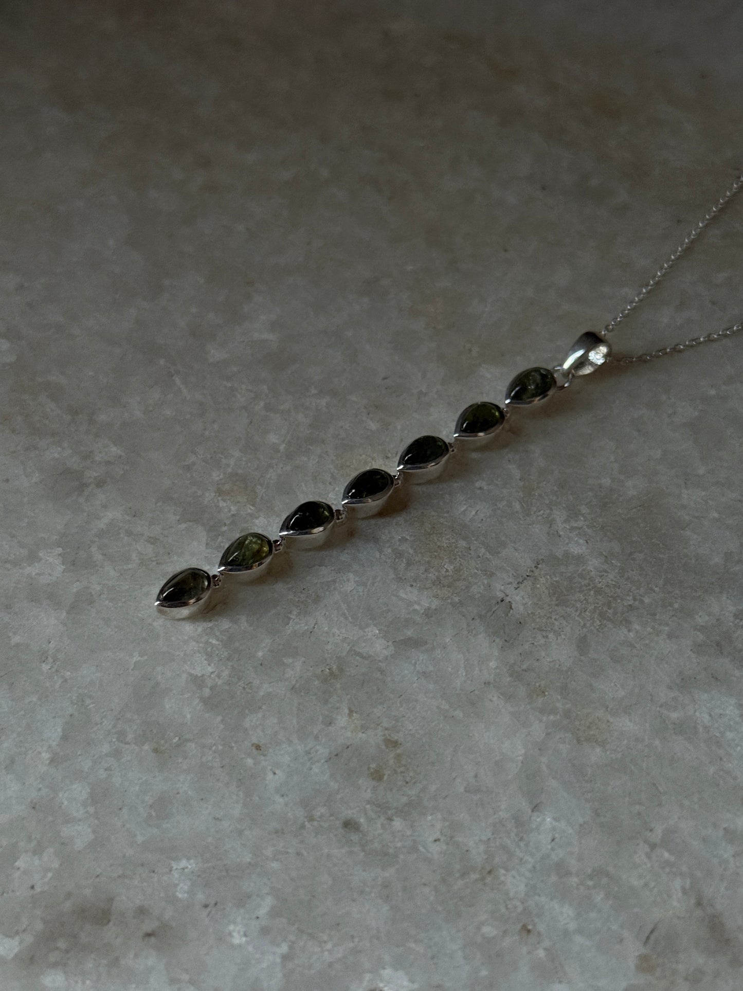 Green Tourmaline Pear Straight 925 Sterling Silver Pendant