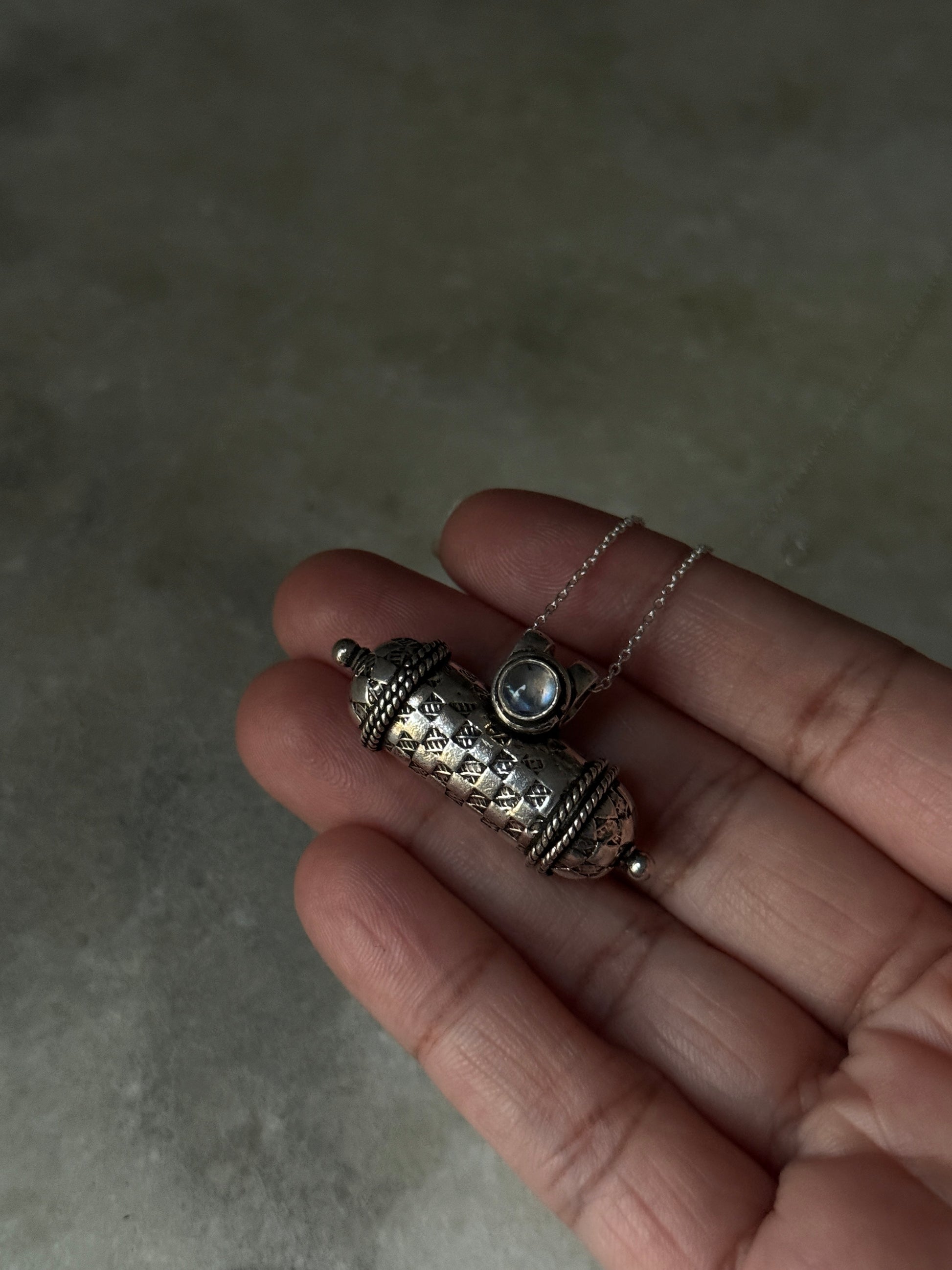 purple labradorite and moonstone taveez pendant in 925 sterling silver