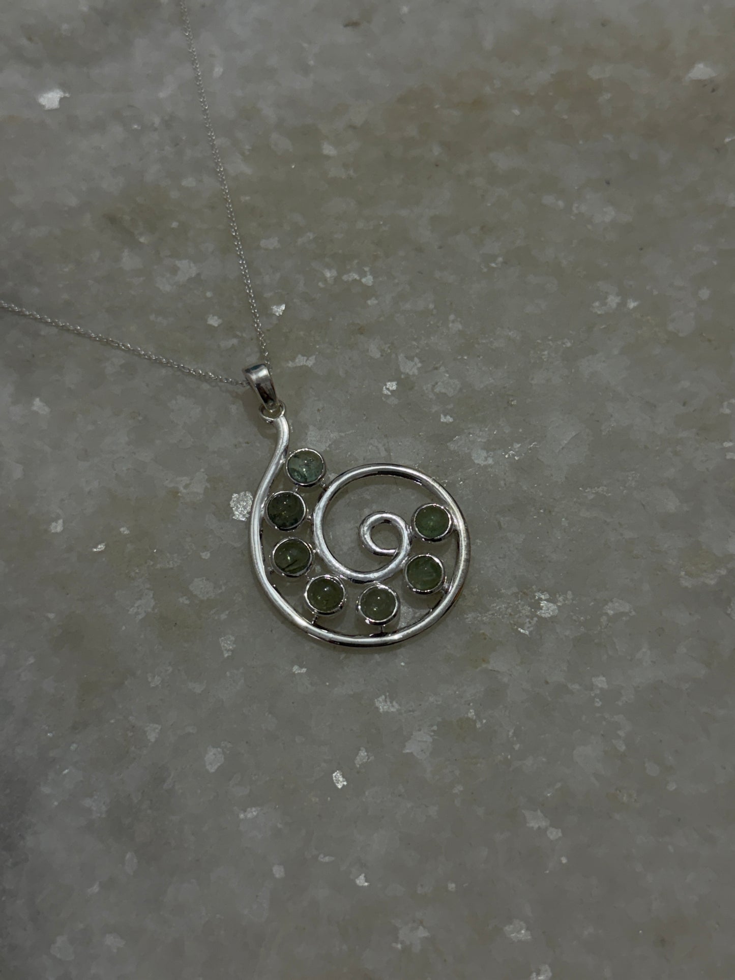 Green Tourmaline Spiral 925 Sterling Silver Pendant