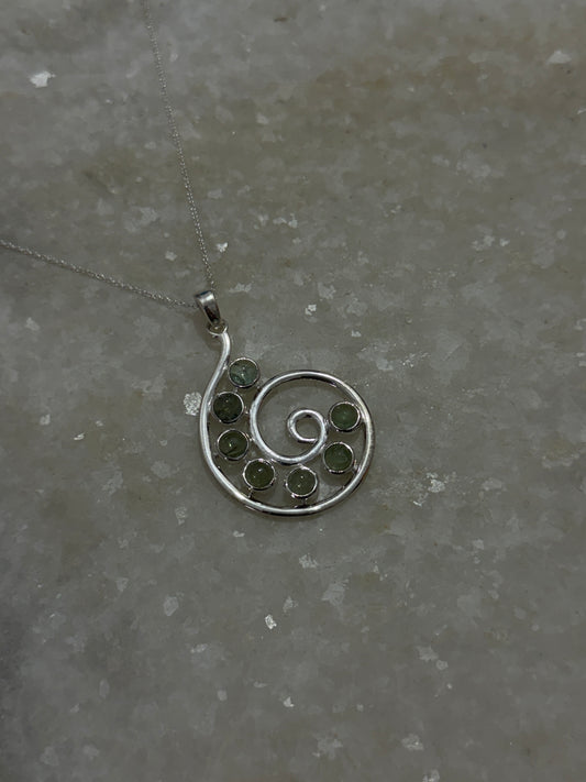 Green Tourmaline Spiral 925 Sterling Silver Pendant
