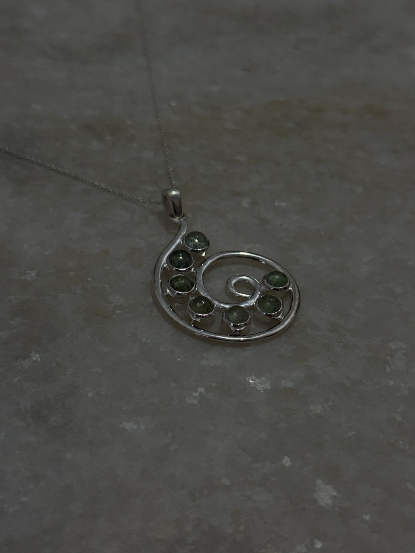 Green Tourmaline Spiral 925 Sterling Silver Pendant
