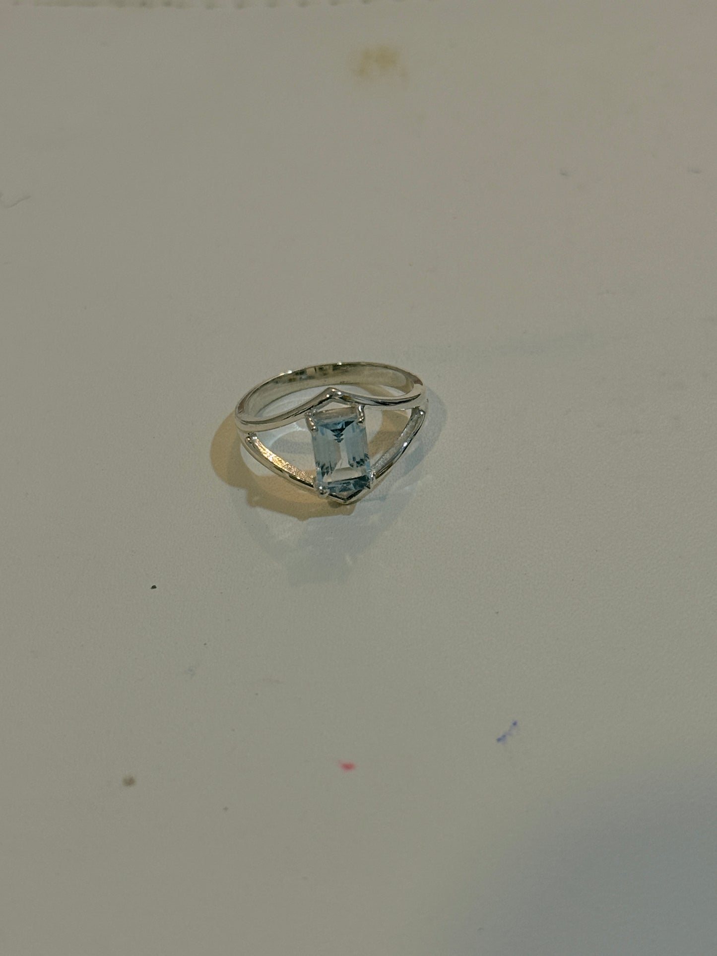 Blue Topaz Rectangle Double Chevron Vintage Style 925 Sterling Silver Ring