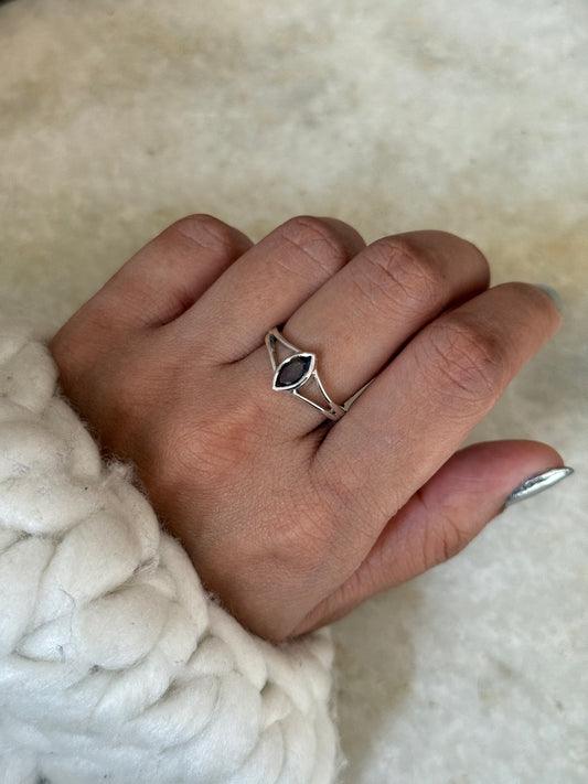 925 sterling silver smokey quartz marquise gemstone ring  