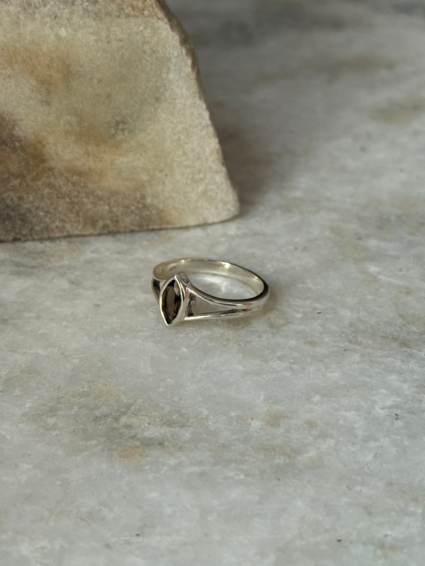 925 Sterling silver marquise ring with smokey quartz stone