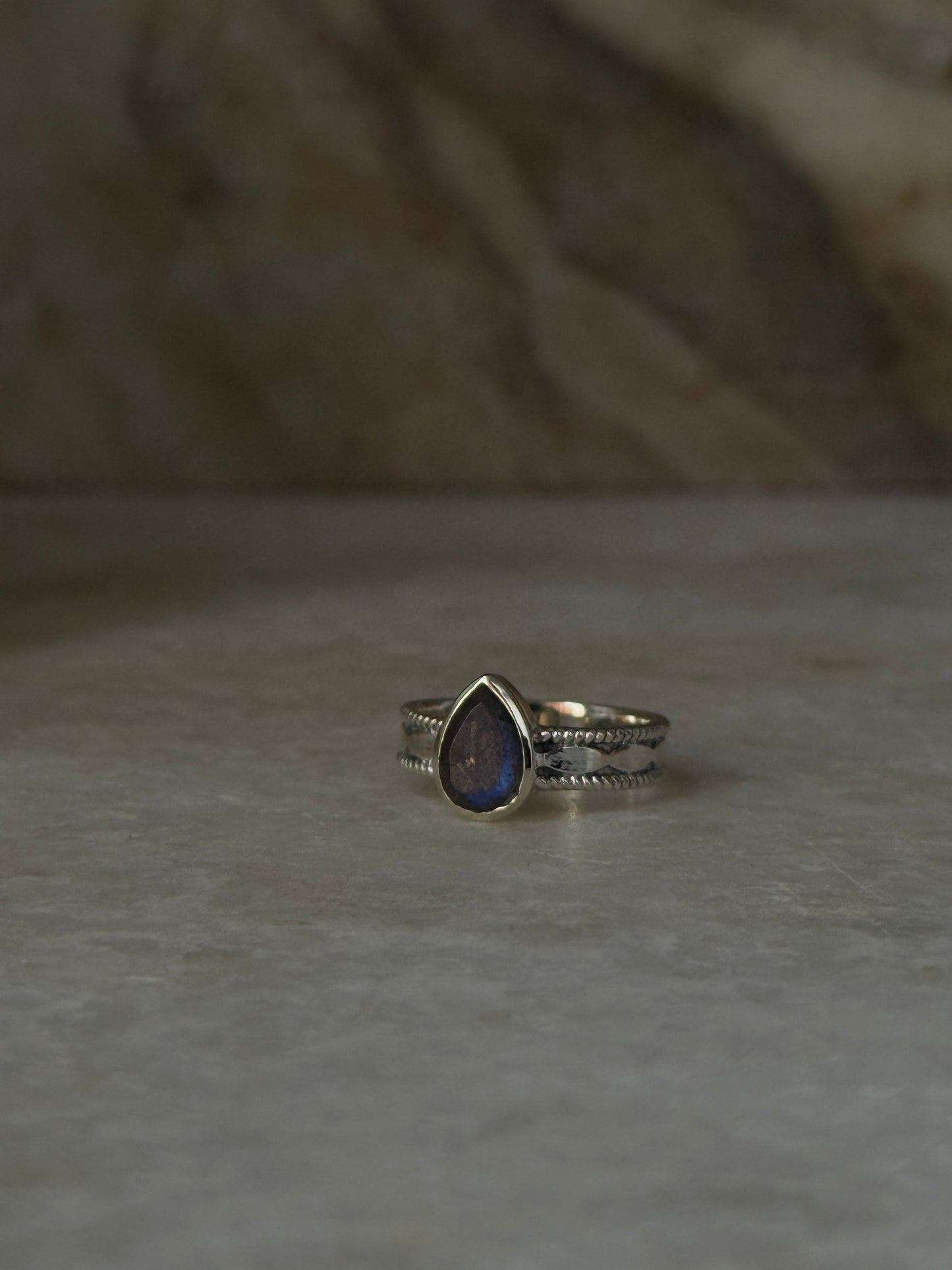 Labradorite Pear Tribal Boho Band  925 Sterling Silver Ring