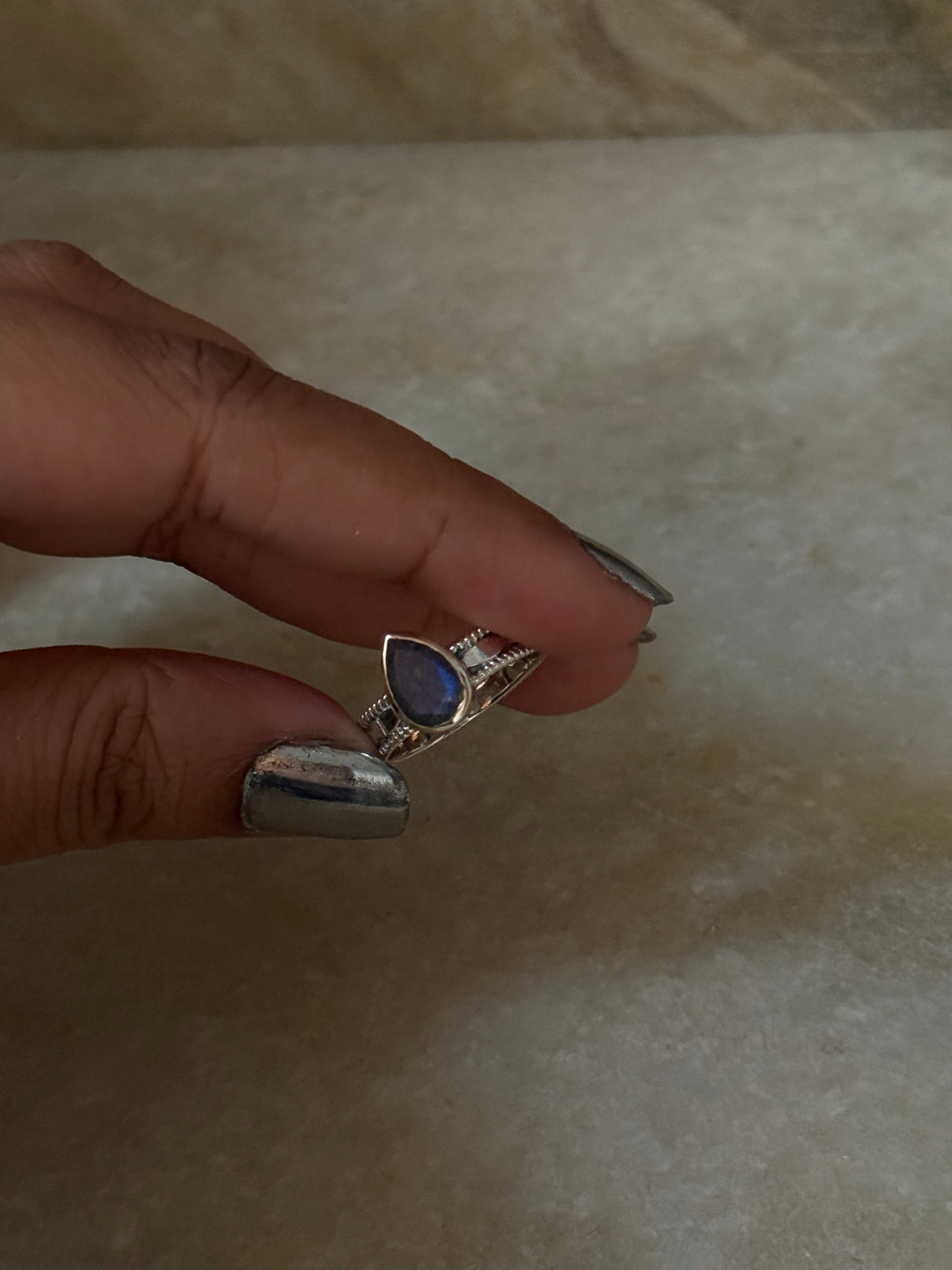 Labradorite Pear Tribal Boho Band  925 Sterling Silver Ring