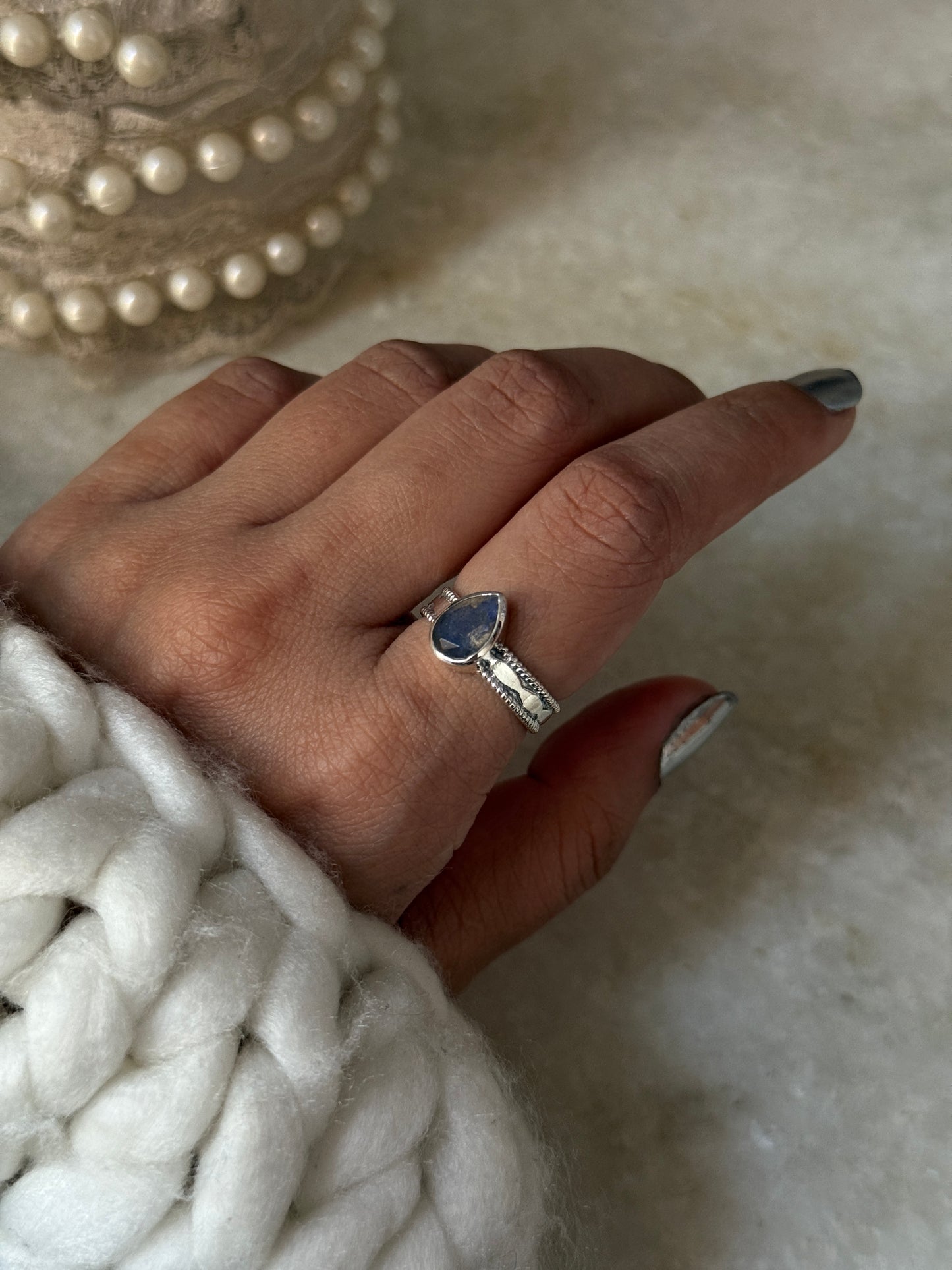 Labradorite Pear Tribal Boho Band  925 Sterling Silver Ring