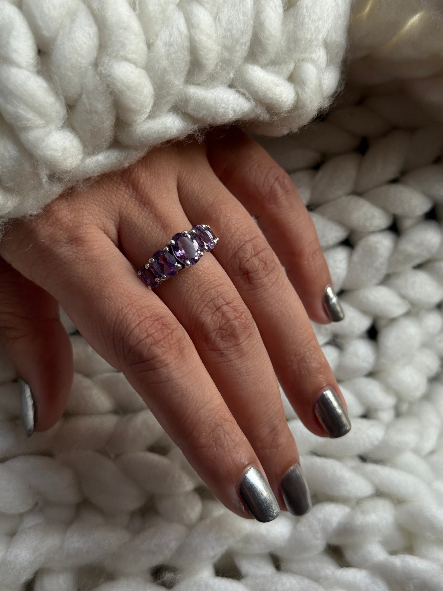 Vintage Style AAA Amethyst Oval Cut Band 925 Sterling Silver Ring