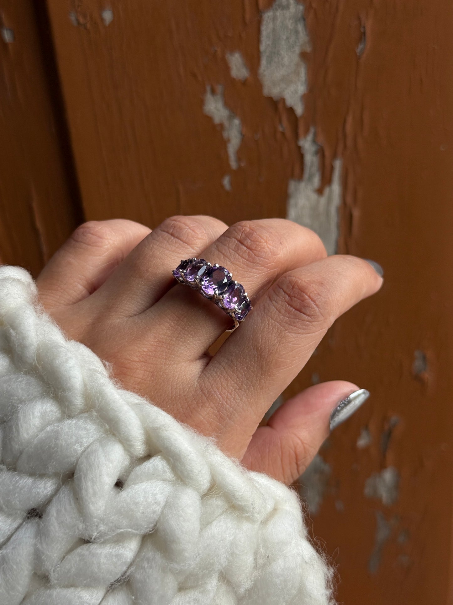 Vintage Style AAA Amethyst Oval Cut Band 925 Sterling Silver Ring