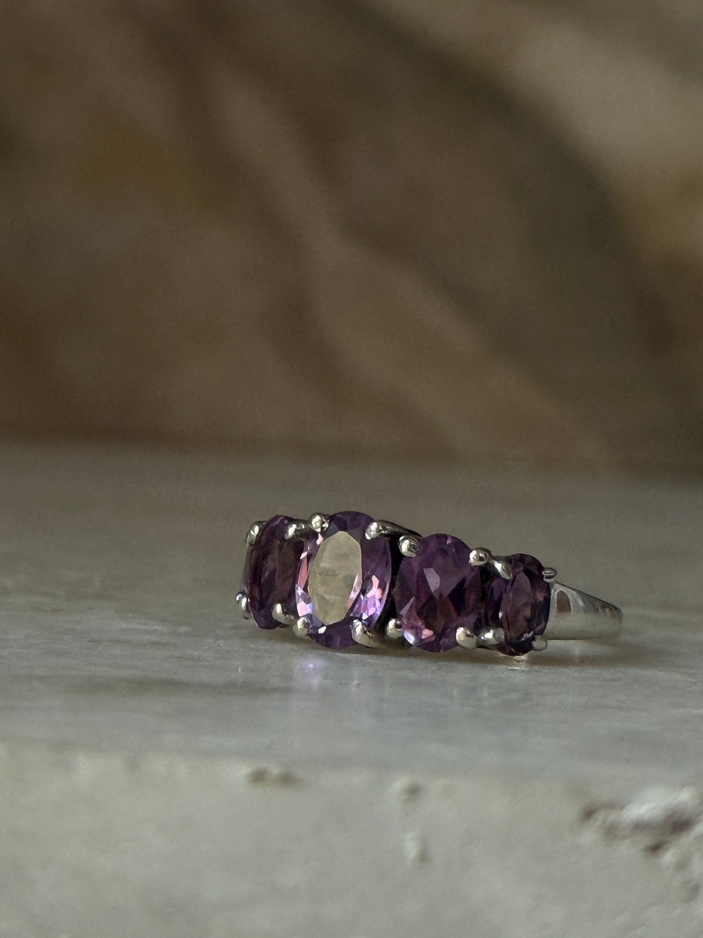 Vintage Style AAA Amethyst Oval Cut Band 925 Sterling Silver Ring