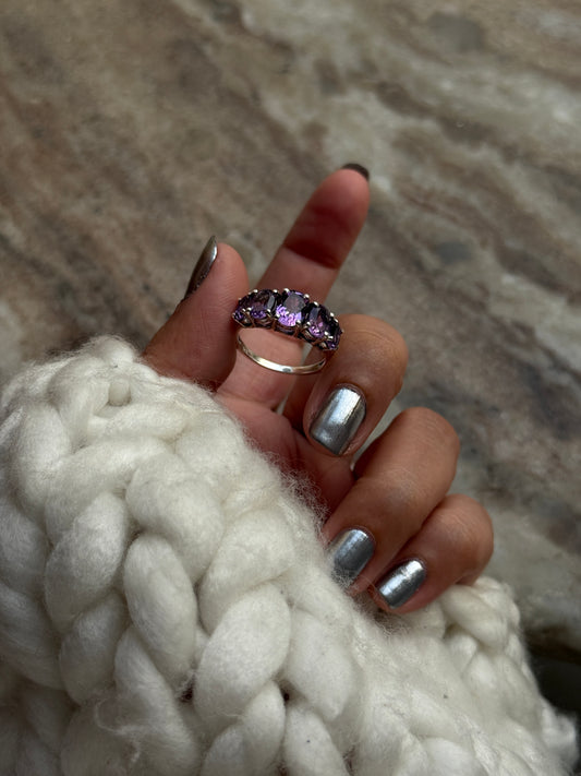 Vintage Style AAA Amethyst Oval Cut Band 925 Sterling Silver Ring