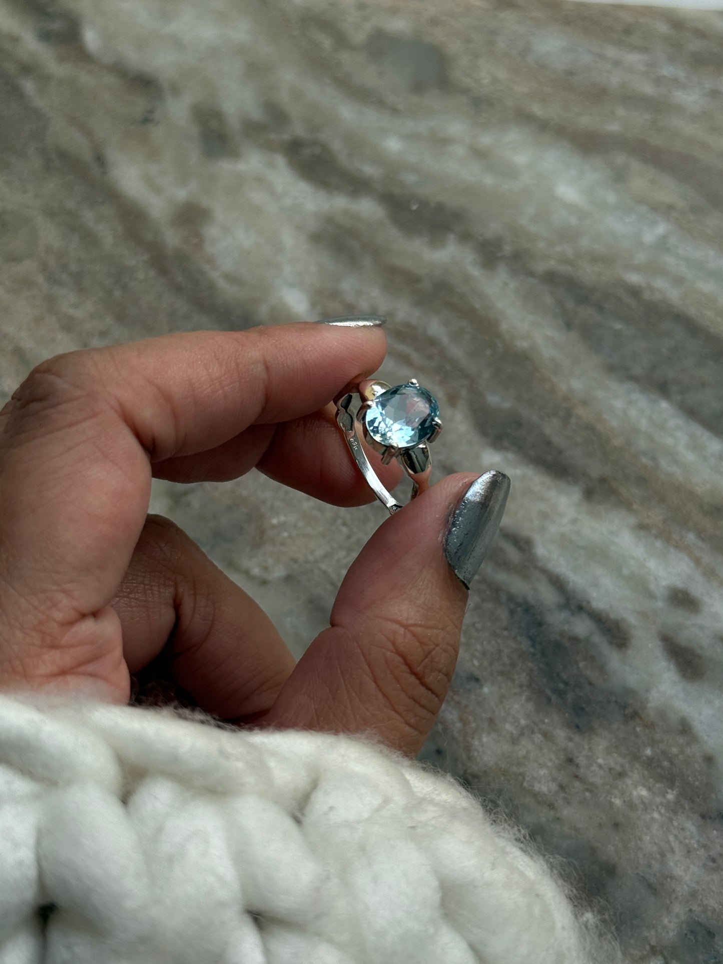 Blue Topaz Wavy Band 925 Sterling Silver Ring