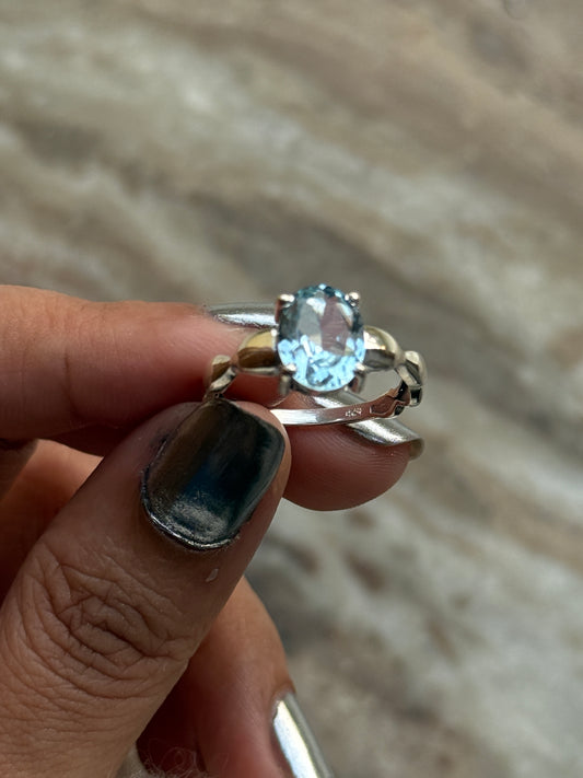 natural blue topaz gemstone 925 sterling silver wavy band ring  