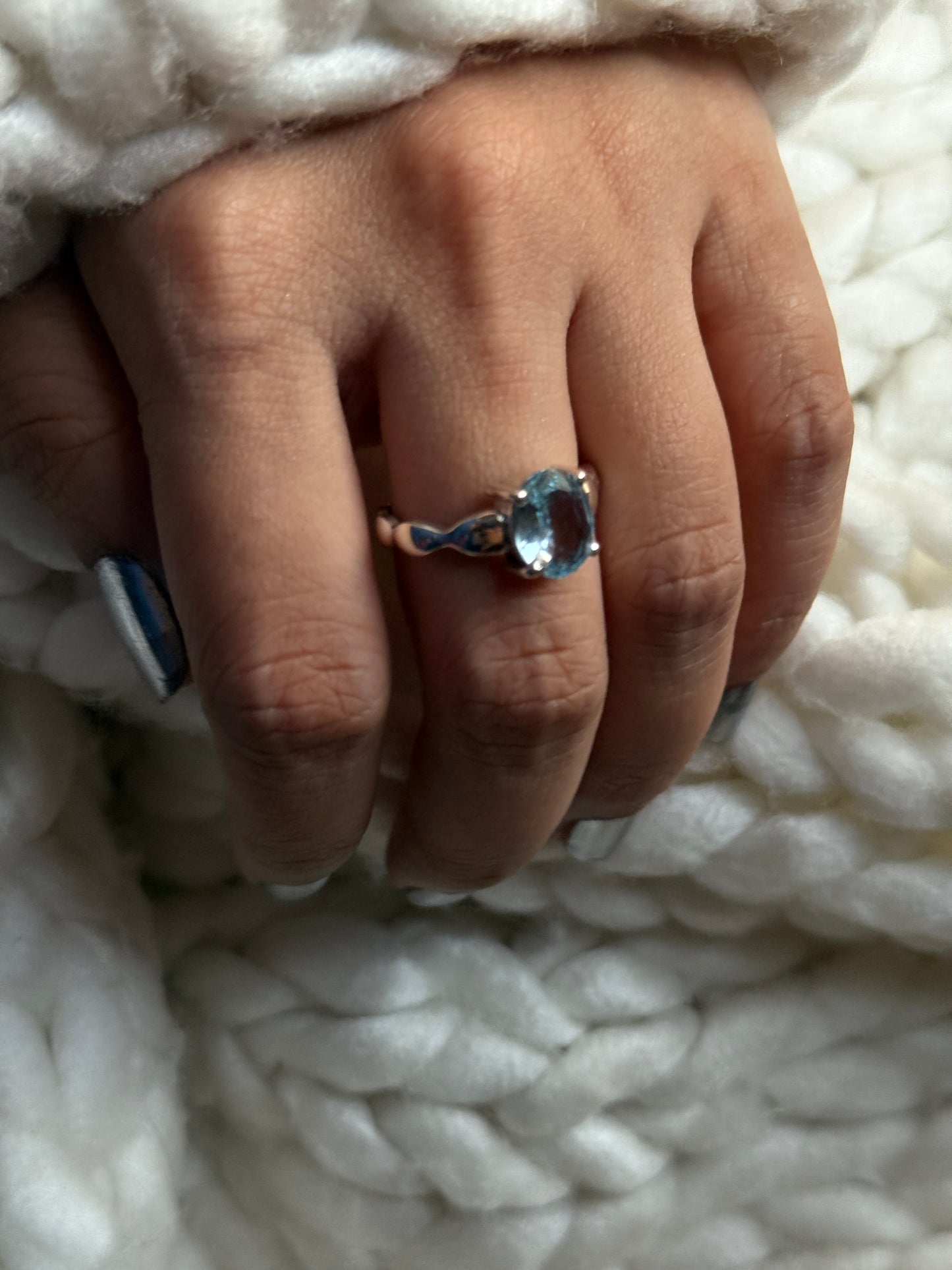 Blue Topaz Wavy Band 925 Sterling Silver Ring