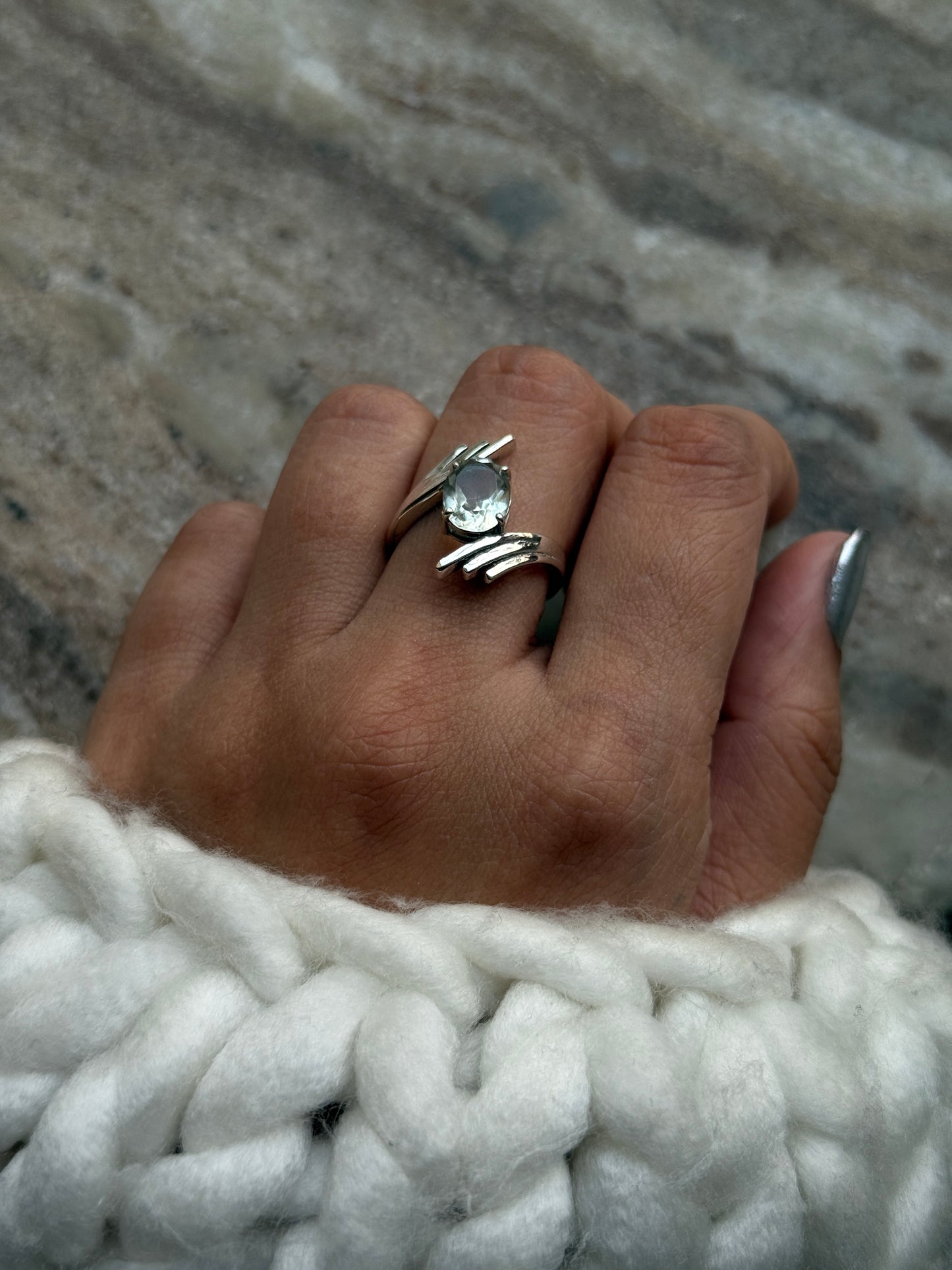 Green Amethyst Solitaire Wings Band 925 Sterling Silver Ring