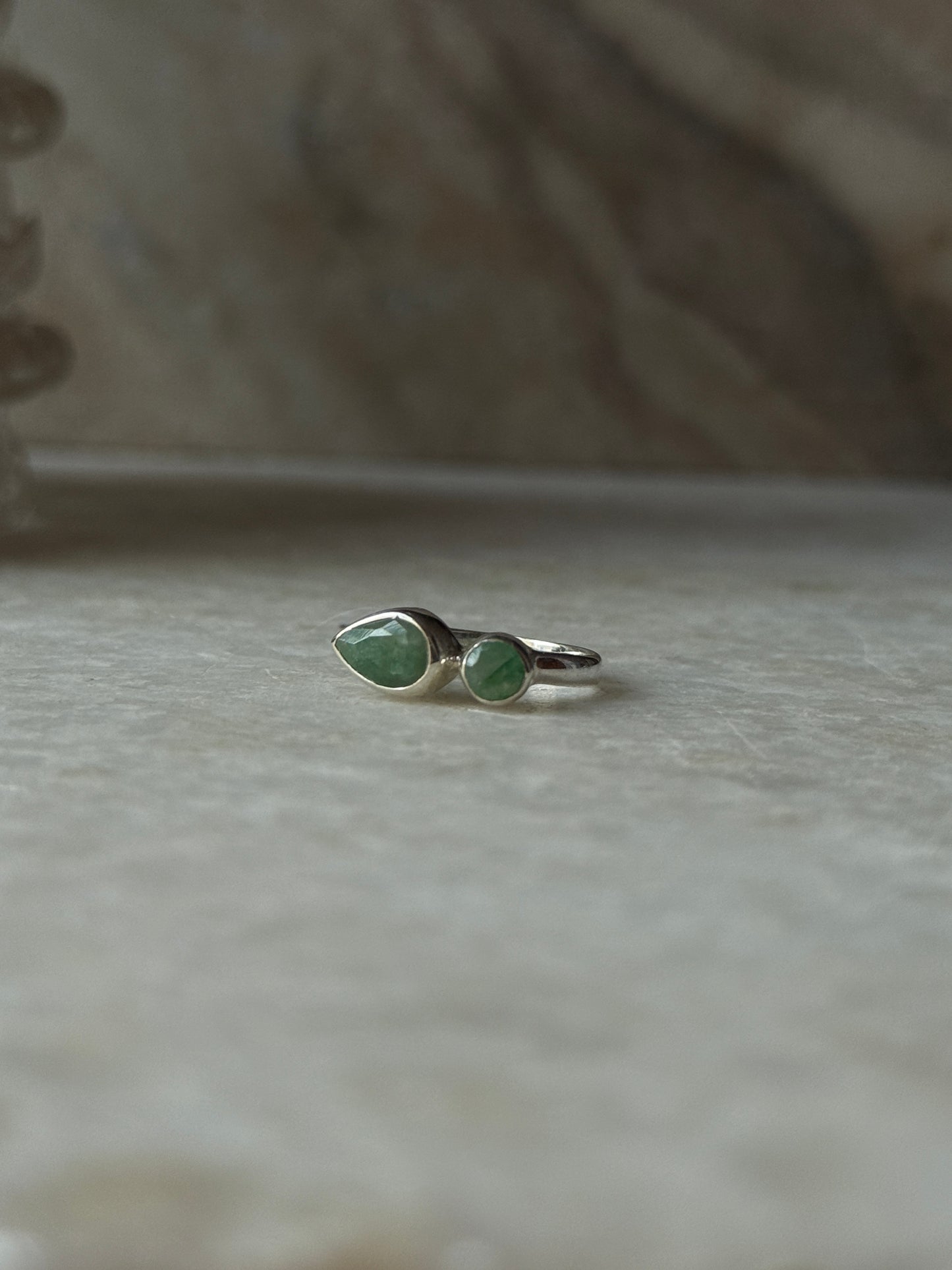 925 sterling silver green aventurine pear round gemstone ring  