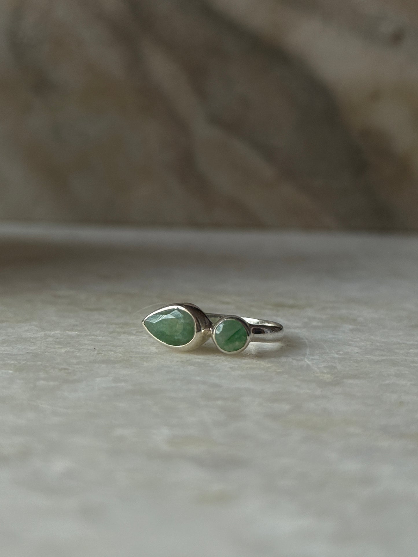 925 Sterling silver green aventurine pear round cut ring