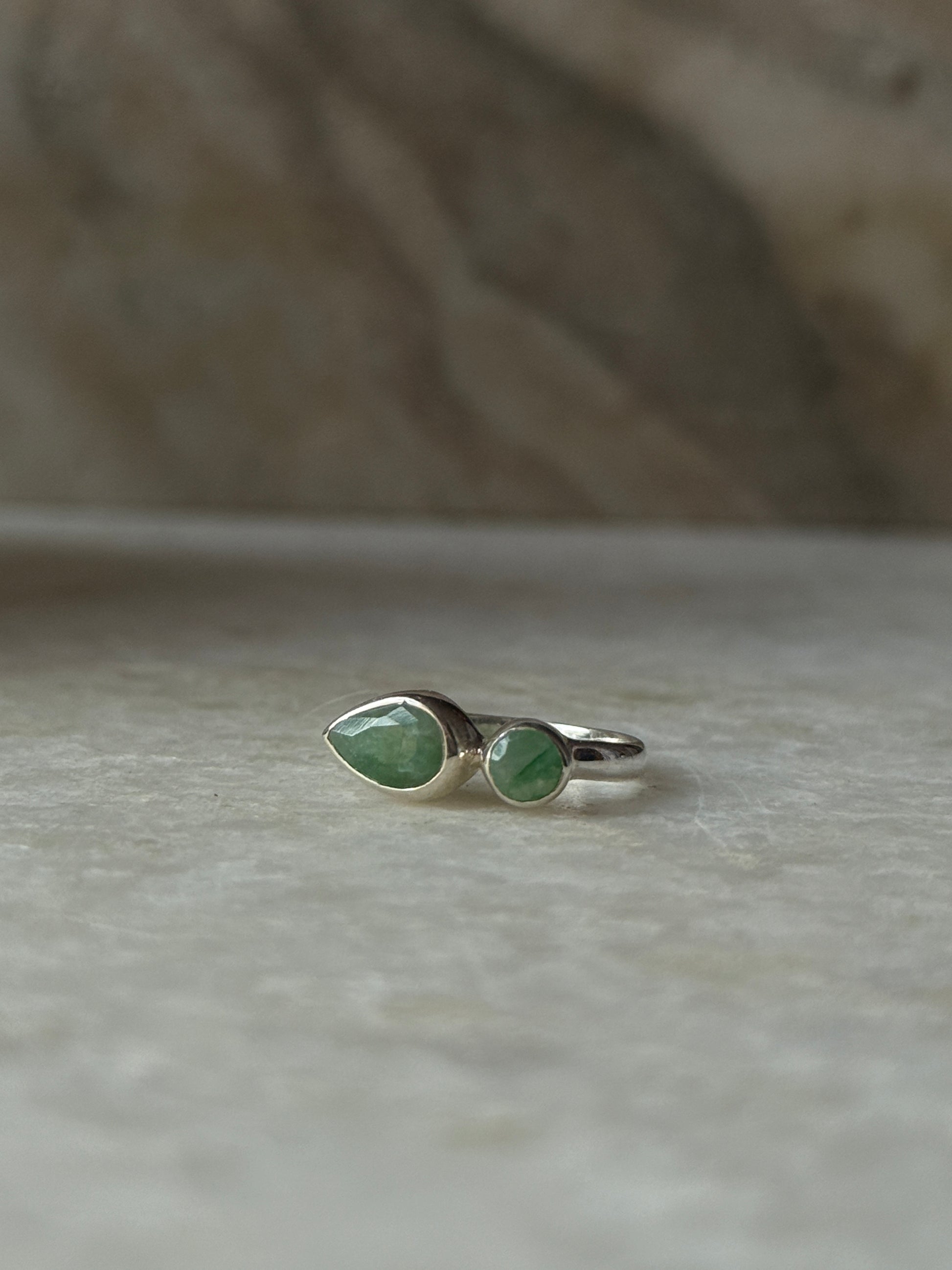 925 Sterling silver green aventurine pear round cut ring