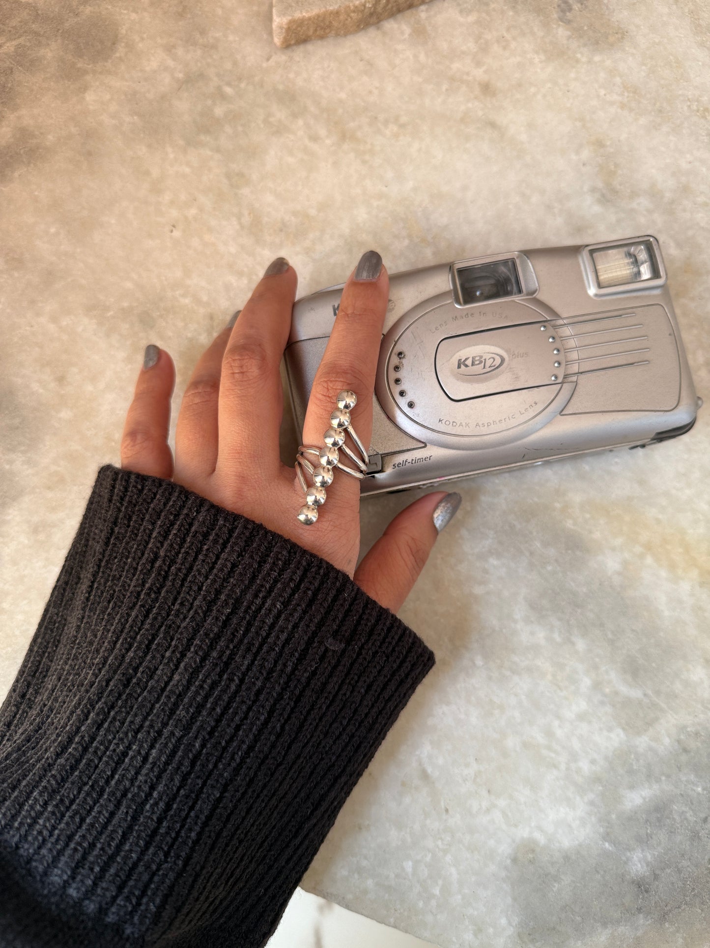 Seven Chunky Dots Contemporary 925 Sterling Silver Ring